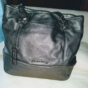 Bruce Makowsky pewter soft plush leather tote.
